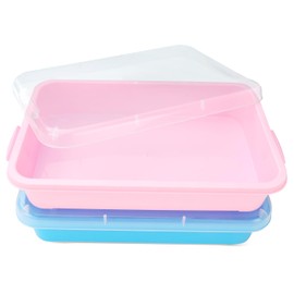 AtMini Sensory Bin Sand Tray with Lid for Toddlers 2 Pcs 15in Portable Sandbox Toy Large Plastic Tray for Kids 3 4 5 6 Fill with Sand, Water, Beads, and More (Pink + Blue)