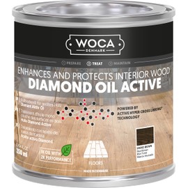 WOCA Denmark - Diamond Oil Active Wood Finish - Low VOC Plant Based Penetrating Oil for Untreated, New, or Newly-Sanded Wooden Surfaces (250mL, Smoke Brown)