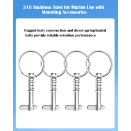Nerites 1/4" Diameter Bimini Top Quick Release Pins 316 Stainless Steel Pin and Ring Easy to Fix and Remove Bimini Pins, Marine Hardware for Boats, Yachts, Speedboats, Motorboats, Ships (4 Pack)