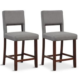 Giantex 24.5" Counter Height Bar Stools Set of 2, Linen Barstools with Back, Rubber Wood Legs, Max Load 400 Lbs, Modern Upholstered Bar Dining Chairs for Kitchen Island Pub, Grey