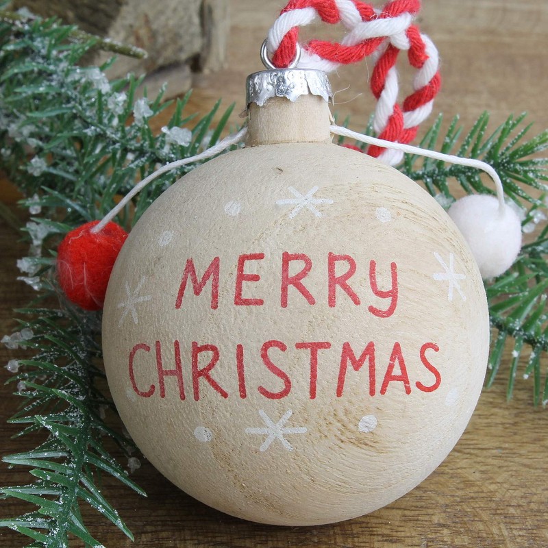 Christmas Baubles Wooden Christmas Tree Bauble with Merry Christmas Lettering