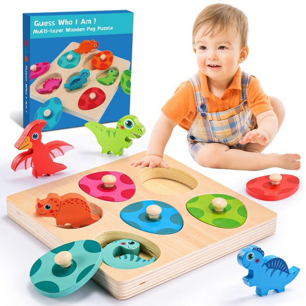 Dinosaur Toys for 1 2 3 Year Old, Wooden Jigsaw