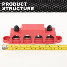 PIT66 12V 250A Power Distribution Block Bus Bar w/ 4 x 5/16"(M8) Studs,4 Post Battery Busbar Terminal Block Fit for Automotive Car RV Truck Marine Solar and Electrical Equipment, Red
