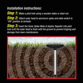 The Giant Destroyer Sonic Spike Mole & Gopher Repeller - Solar Powered Ultrasonic Animal Repellent Spikes - Repels Rodents from Lawn, Garden, & Home (2 Pack)