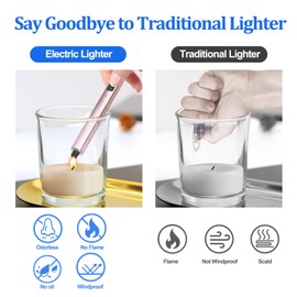 Stocking Stuffers for Women Men Adults: Electric Candle Lighter Rechargeable USB Christmas Birthday Gifts Windproof Flameless Dual Arc Camping Kitchen Lighters for Candle Safety Lock Gift for Mom