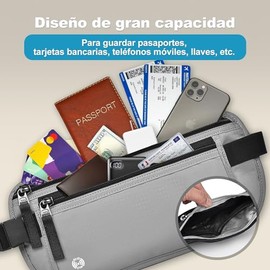 Cinturón de Viaje con Tecnología Bloqueo RFID, Cangurera Mujer y Hombres con Soporte Delgado para Pasaporte y Cremallera Invisible, Riñonera para Viaj