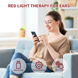 Red Light Therapy for Ears 650NM Red Light Ear Therapy Device with Two Pairs of Ear Canal Silicone