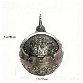 Peacock Windproof Copper Ashtray With Lid, A Metal Vintage Ashtray Suitable For Outdoor Balconies Or Terraces, A Birthday Gift Or Housewarming Gift For Home Living Room Or Office Desk Decoration