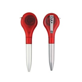 Multitool pen, ballpoint pen, tactical pen, practical red design with black ink and integrated mini tape measure - ballpoint pen with additional functions