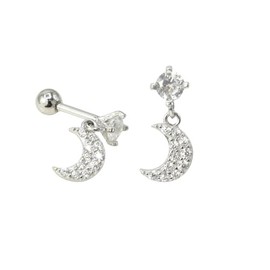 Moon Drop Zirconia Stud Screw Back Earrings For Women Girls Minimalist 925 Fashion Sterling Silver 18k Gold Plated, Platinum Plated Hypoallergenic Jewellery with Gift box (Platinum)