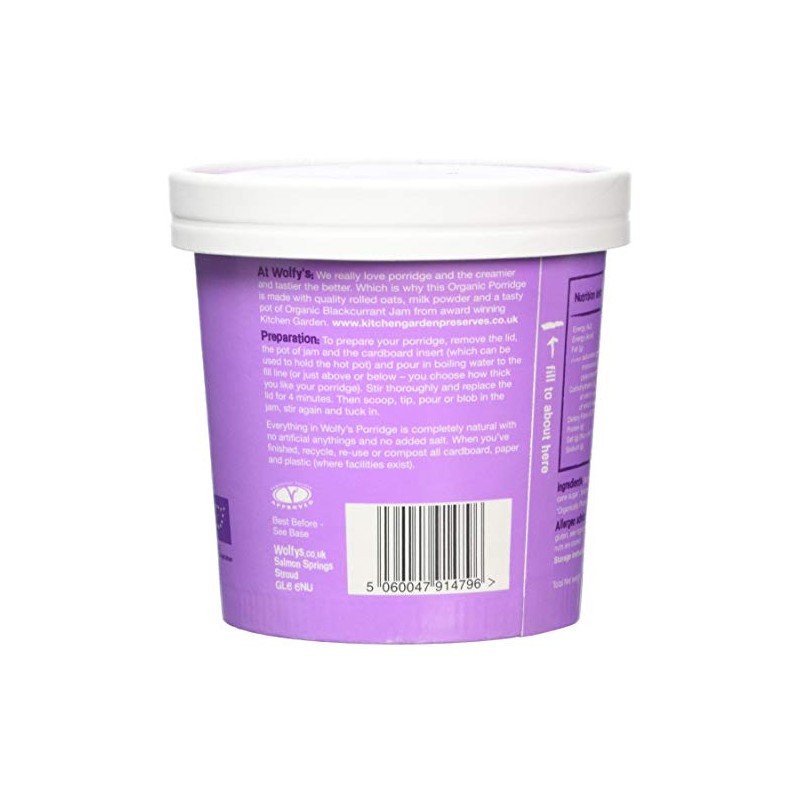 Wolfy's Organic Porridge with Blackcurrant Pot, 90 g, Pack of