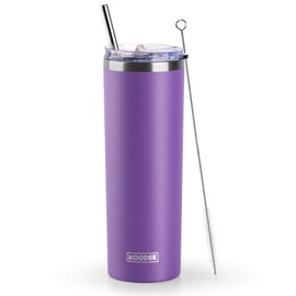 koodee 20 oz Skinny Tumbler with Straw, Stainless Steel Double Wall Insulated Slim Tumbler for Women/Men DIY Birthday Gift (Purple)