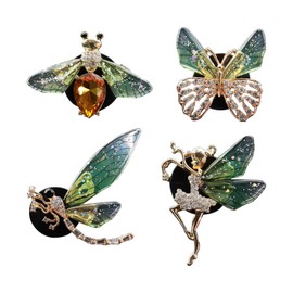 UHANBUT 4PCS Car Bling Bee Butterfly Angel Dragonfly Dashboard Air Vent Trim Clips, Sparkly Rhinestone Car Air Freshener Diffuser Clip, Cute Auto Interior Vents Accessories for Women (Green)