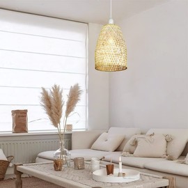 Depuley Retro Bamboo Woven Pendant Lights, Hand Woven Ceiling Lamp, Country Pendant Lamp, E27 Pendant Lamp, Corridor Bedroom Living Room Lighting Pendant Light Dining Room Decorative Lamp