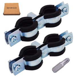 SKIR'CO Double Pipe Carrier with Rubber Lining for 15-19 mm Pipes, Pipe Clamps, Pipe Carrier for Wall and Ceiling Mounting (Pack of 2)