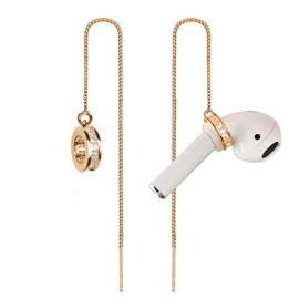 Aomufid Anti-Lost Earrings Wireless Earphone Holder chain strap Compatible for Airpods pro 2 1 & Airpods 1 2 3 (Gold Zircon Round)
