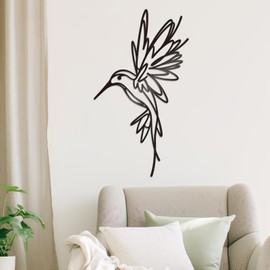 KOYILTD Abstract Hummingbird Metal Wall Art Minimalist Hummingbird Decor Bird Wall Decorations Modern Birds Sign Black Metal Wall Art for Living Room Bedroom Bathroom (Minimalist)