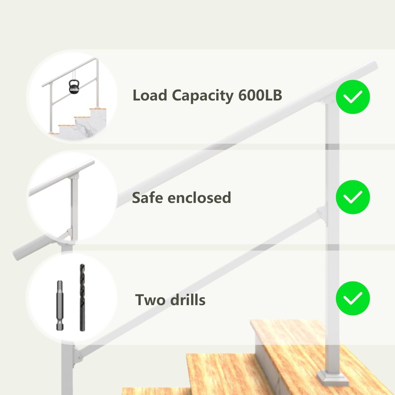 MDpygsfj Hand Rails for Outdoor Steps, 4 Step Handrail Stair
