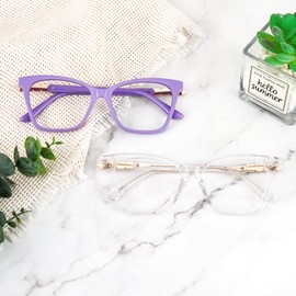 VOOGLAM Oversized Square Frame Fashion Purple Reading Glasses Women Wheat Head Rhinestones-7264