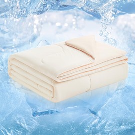 Cozy Bliss Cooling Comforter Queen Size, Double-Sided Cooling Blanket for Hot Sleepers and Night Sweats, Q-Max 0.4 Breathable Summer Comforter Quilt, Lightweight Soft Silky Smooth, Ivory White