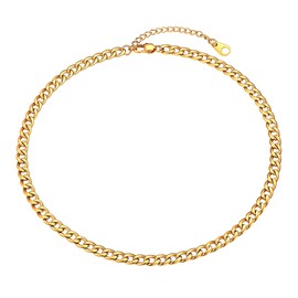 Focalook Necklace for Men and Boys Stainless Steel Plain Chain Necklace 5 mm Solid Link Chain Punk Hip Hop Rapper Necklace Gold/Silver/Black 45 cm/50 cm/55 cm/60 cm/65 cm/70 cm/75 cm, Gold Plated, Gold