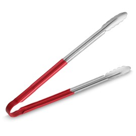 New Star Foodservice 35827 16-Inch Utility Spring Tongs, Stainless Steel, Vinyl Coated, Set of 12, Red