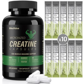 BIKAYALUE Creatine Capsules & Electrolytes Powder, 150 Creatine Capsules, 10 Pack Electrolyte Combination, Supplement for Muscle, Energy, Recovery, Gluten-Free Creatine for Women, Men-Black 29