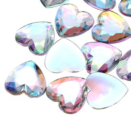 MECCANIXITY 20 Pcs Acrylic Heart Rhinestone, 30mm Flat Back Plastic Gems Jewelry Stickers for Craft Bead Face Painting Costume Jewelry Making White AB