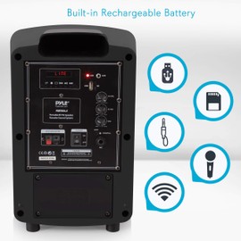 Pyle Bluetooth Karaoke PA Speaker - Indoor / Outdoor Portable Sound System with Wireless Mic, Audio Recording, Rechargeable Battery, USB / SD Reader, Stand Mount - for Party, Control - PSBT65A Black