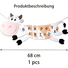 Ovanda Cow Happy Birthday Banner, Happy Birthday Garland, Birthday Banner, Cow Print Bunting Garland, Highland Cow Children's Birthday Decoration, Farm Animals Pull Flag, Animals Farm Birthday