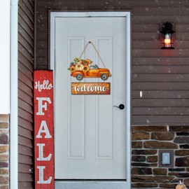 Barydat Fall Welcome Door Sign Thanksgiving Truck Hanging Wreath Decor Wooden Harvest Door Sign With Sunflowers Pumpkins Autumn Farmhouse Front Door Decoration Outdoor for Fall Porch Home Party Decor