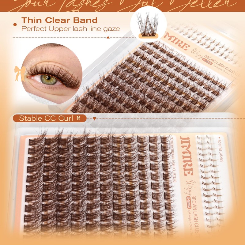 JIMIRE Brown Cluster Lashes Wispy Individual Eyelashes Natural Dark Brown