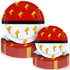 Joottuan 100 Pcs Cartoon Animation Party Plates 9'' Red Birthday Paper Plates 7'' Disposable Dessert Plate for Birthday Baby Shower Party Decorations Dinner Picnic Tableware