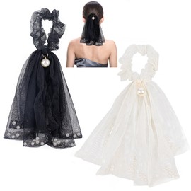 Framendino, 2 Pack Hair Scarf Lace Bowknot Ribbon Scrunchies Hairband Ponytail Holder for Women