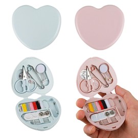 Cobee 2-Piece Mini Sewing Project Set, Portable Travel Sewing Repair Accessories with Cute Heart-Shaped Foldable Case for Home Travelers, Bride, Emergencies, Beginners, DIY Tool Accessories
