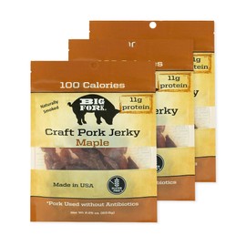 Craft Pork Jerky, Paleo and Keto Friendly Pork Jerky, Low Carb Meat Snacks with 11g Protein and 100 Calories, Gluten Free Snack, Maple Flavor, 3 X 2.25 oz bag - Big Fork