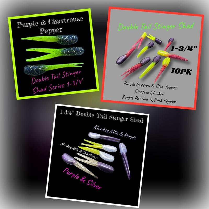 Double Tail Stinger Shad 1-3/4” Ten Per Pack - Colour: