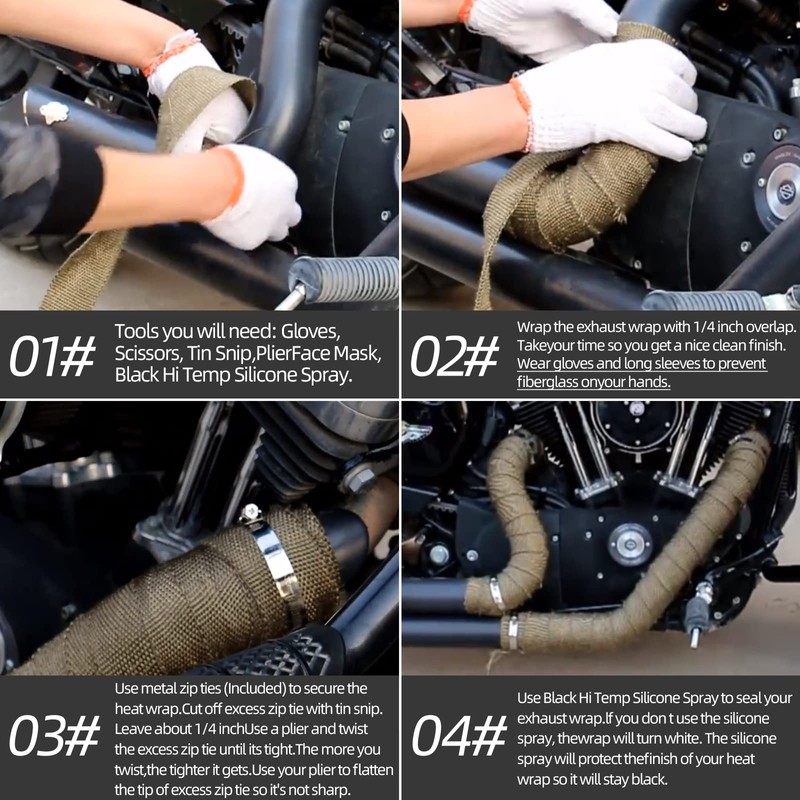 Titanium Exhaust Heat Tape Wrap, 2”x 50 Ft, Motorcycle Fiberglass