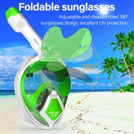 Zikenis Schnorchelmaske, Tauchmaske Vollmaske, Anti-Fog CO2-Sicher Schnorchelausrüstung,für Jugendliche Und Erwachsene, Schnorchelset Alternative(Weiß/Grün) (L-XL)