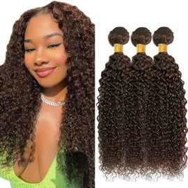 Leruikair Human Hair Bundles 18 20 22 Inch Jerry Curly Human Hair Bundles Chocolate Brown Color 4 Unprocessed Brazilian Soft Quick Weave Hair for Black Women