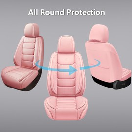 Isen-CoverAuto Full Coverage Faux Leather Car Seat Covers Full Set,Automotive Seat Covers for Cars,SUVs Pick-up Truck, Car Seat Cushion, Pink Seat Covers,Front Seat Cover,Car Seat Protector