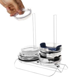 Acrylic Tumbler Lid Organizer, Stacking Cup Lid Holder for Kitchen Cabinets, Water Bottle Lid Holder, Slim Vertical Storage for Up to 20 Cup Lids, Save Kitchen Cabinet, Pantry, Countertop Space(Clear)