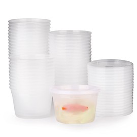 【48pack 16oz】FULING Plastic Containers with Lids Deli Disposable Food Storage Takeout Containers Airtight BPA-Free Leakproof Round Bowls for Soup Salad Restaurant Supplies with Clear Lids