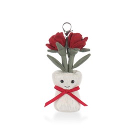 Apricot Lamb Rose Vase Stuffed Plush Keychain, Soft Plushies Cute Keychain Toys for Kids' Bag, Backpack, Purse, Red Flower 6 Inches