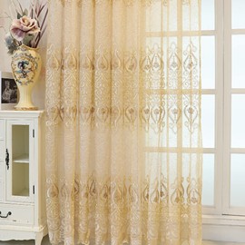 Amidoudou 1 Pair European Jacquard Sheer Curtains Embroidered Tulle Curtains Living Room Bedroom Luxury Translucent Curtains (Gold,51x84 Inch)