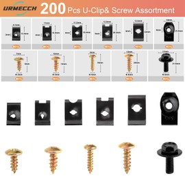 URMECCH 200Pcs Car U-Nuts Clips and Screw Assortment Kit, 11 Different Sizes Automotive U-Clip & Screw Parts for Dash Door Panel Interior, M6 Engine Under Cover Undertray Splash Shield Guard Bolts