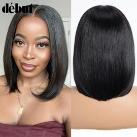 DÉBUT Straight Bob Wigs Human Hair 13X4 Lace Front Bob Wig Human Hair Pre Plucked with Baby Hair 180% Density Glueless Wigs for Women(12 Inches, Natuarl Black)