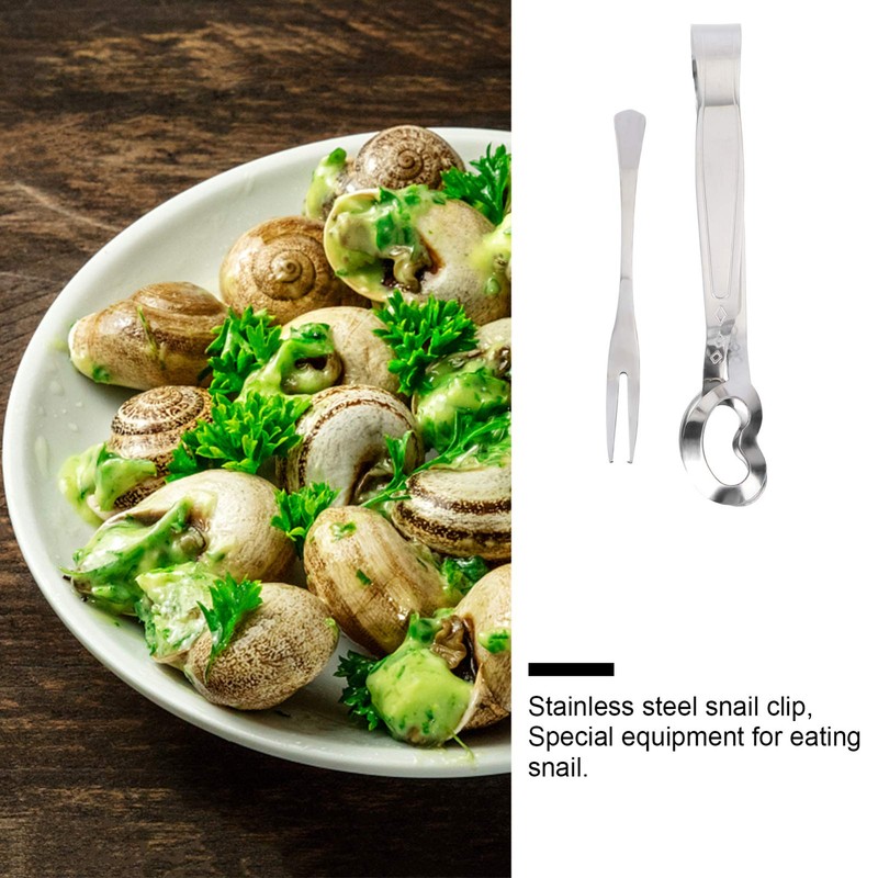 Cabilock 4Pcs/ 2Set Snail Tong and Fork Stainless Steel Snail