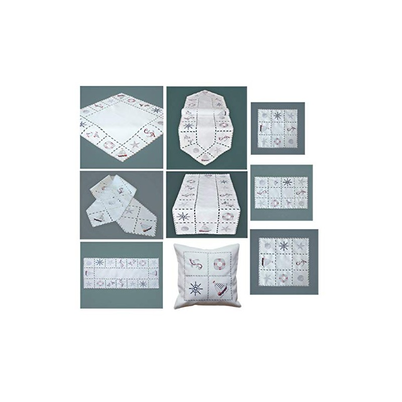 Raebel Tablecloth Table Runner Table Cloth Maritime Embroidery Wool White