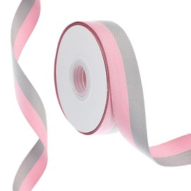 PATIKIL 9.8' x 1" Cinta de Rayas Navideñas, Rollo de Cinta de Caramelo para Envolver Telas para Manualidades, Diademas de Cumpleaños, Decoración de Bodas, Rosa Gris